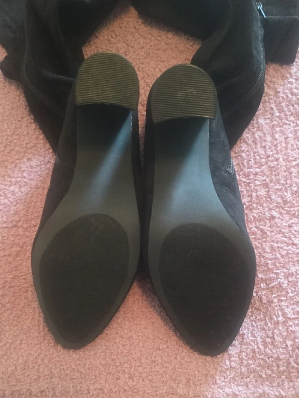 Black Suede Knee-High Block Heel Boots - Women Size 9 Wide Calf